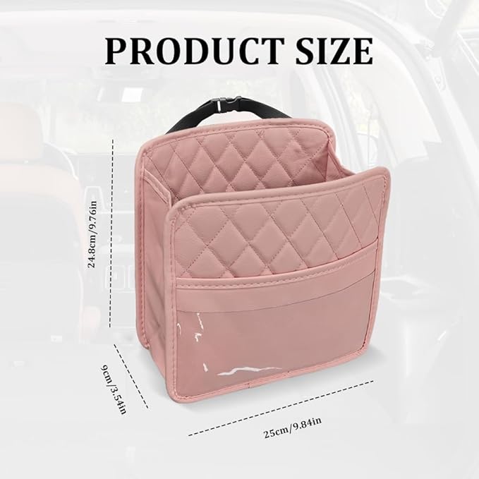 Car Seat Back Organizer, Car Organizers and Storage, PU Leather Vehicle Backseat Hanging Storage Pocket, Multipurpose Auto Travel Essentials Accessories for Kids & Adults, Universal for Cars (Pink)