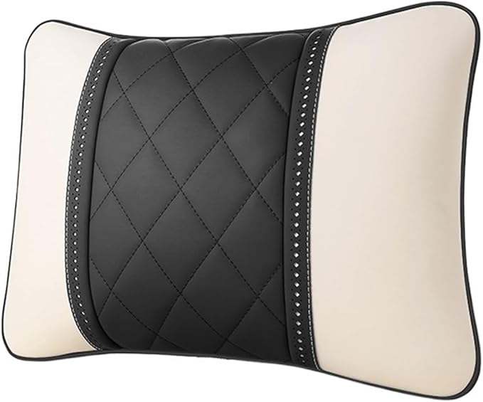 Luxury NAPPA Headrest Compatible For Mercedes Maybach S-Class Leather Lumbar Pillows Car Neck Travel Seat Cushion Support Car Accessories(Beige red Maybac)