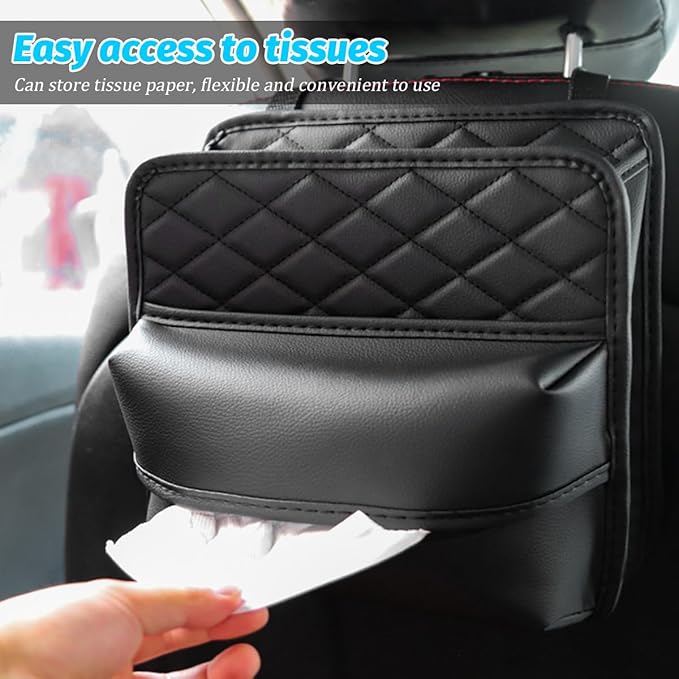 Car Seat Back Organizer, Waterproof Multifunctional Leather Vehicle Hanging Bag, Large Capacity Automotive Interior Storage Organizer Accessories, Universal for SUV RV Truck (L)