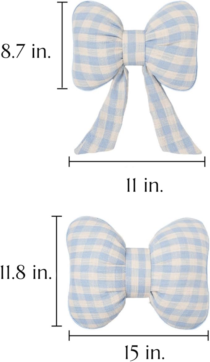 Car Accessories Plaid Bow Headrest Lumbar Pillow 4PCs Set Cotton Linen Elegant Soft Car Seat Cushions for Daily Commuting Trave (Blue Plaid,Headrest 2pcs)