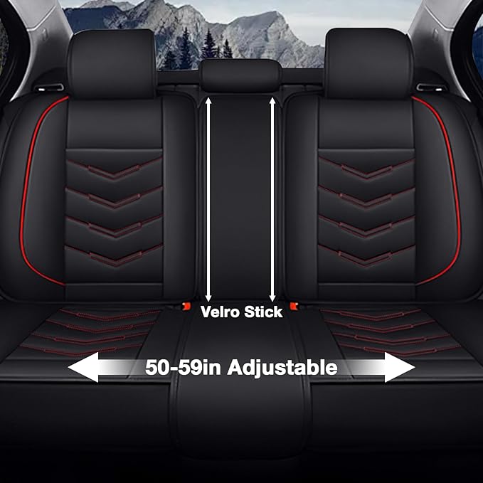 MVRVMV for Ford Bronco 2021-2026 Seat Covers, Waterproof Leather Seat Cover with 2* Neck Pillow and 2* Lumbar Support (5 Seat Luxury,Black-Red)