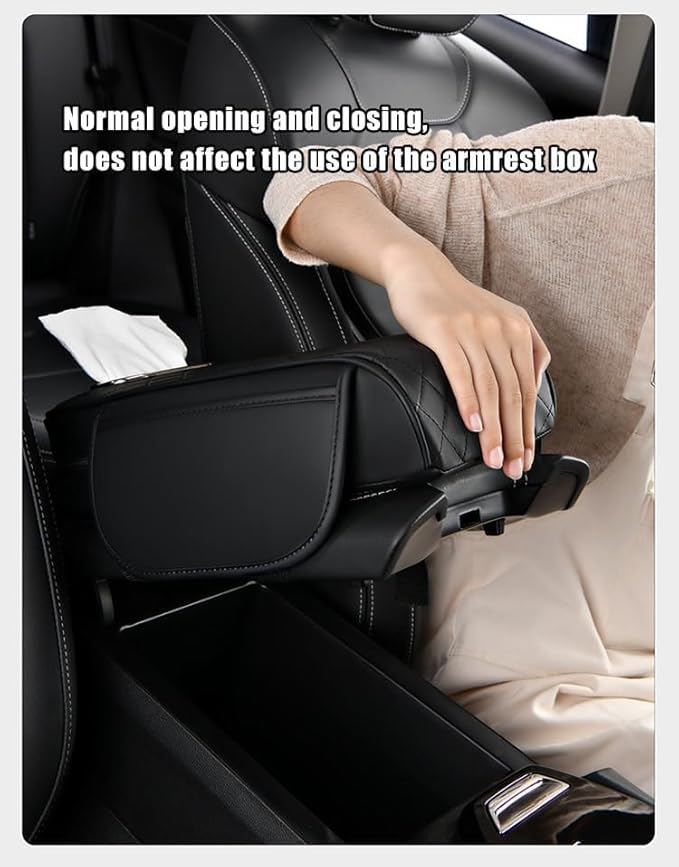 Car Armrest Pad for Hyundai Venue 2020–2025, Center Console Cover with Memory Foam Cushion, Anti-Slip Protector, Arm Rest Cushion Car Interior Accessories,A Black