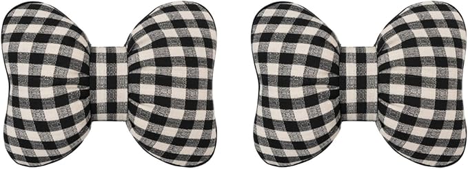 Car Accessories Plaid Bow Headrest Lumbar Pillow 4PCs Set Cotton Linen Elegant Soft Car Seat Cushions for Daily Commuting Trave (Black Plaid,Lumbar Pillow 2pcs)