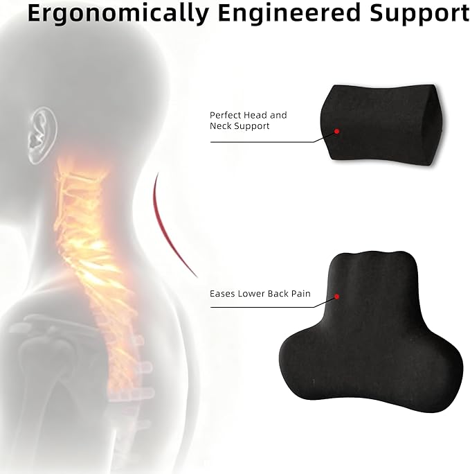 Car Neck & Lumbar Support Pillow Set for Kia Sportage, Soft Memory Foam Headrest & Back Cushion, Ergonomic Comfortable Seat Support for Daily Driving and Long Trips Car Interior Accessories
