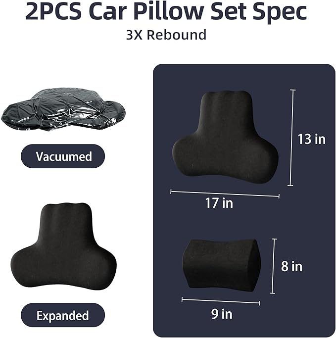 Car Neck & Lumbar Support Pillow Set for Kia Sportage, Soft Memory Foam Headrest & Back Cushion, Ergonomic Comfortable Seat Support for Daily Driving and Long Trips Car Interior Accessories