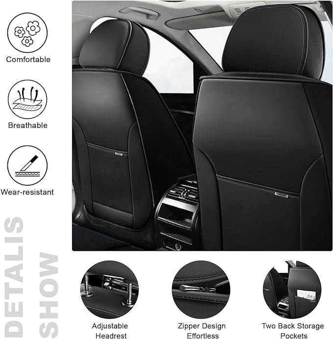 AREKA 2 Car Seat Covers for Honda Civic 2002-2026 Breathable Leather,Waterproof Car Seat Protectors with Comfort Headrest Pillows,Automotive Vehicle Cushion with Storage Pockets (Luxury,Orange)