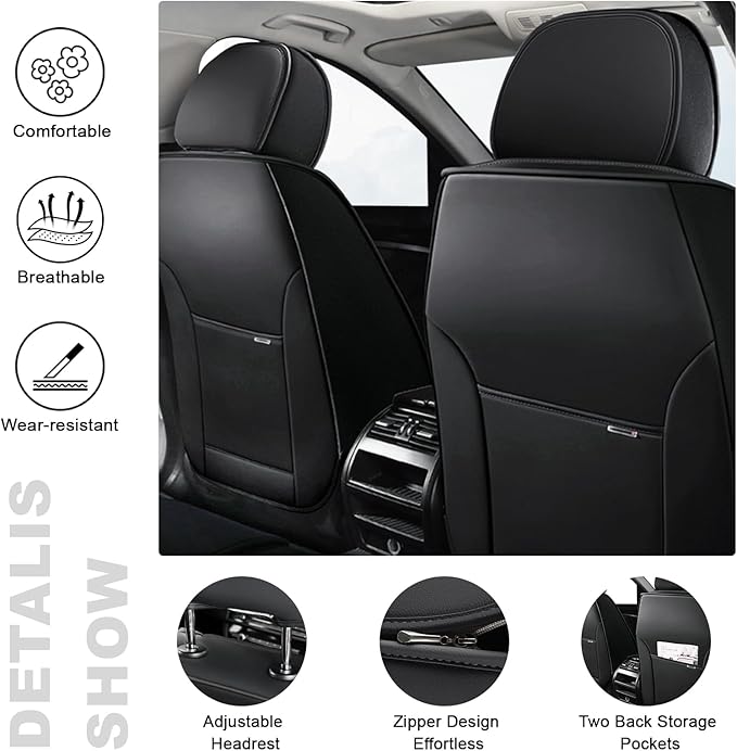 AREKA 2 Seat Covers for Honda Accord 2003-2026 Breathable Car Seat Covers,Anti-Slip Waterproof Car Seat Protectors with Airbag,Automotive Vehicle Cushion with Storage Pockets (Standard,Black)