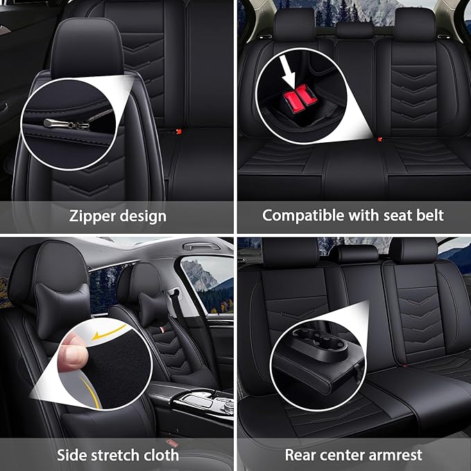 MVRVMV Luxury Car Seat Covers for Honda Pilot 2010-2026, Nappa Leather Auto Seat Cover with 2 Neck Pillows and 2 Lumbar Supports (5 Seat Luxury, Black)