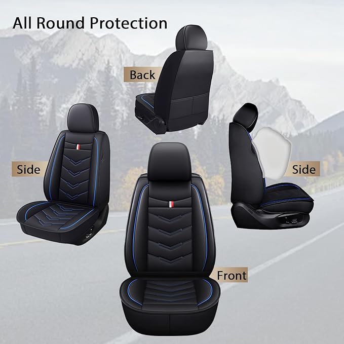 MVRVMV Seat Covers for Ford Expedition 2007-2026, Waterproof Leather Auto Seat Cover (2 Seat Standard,Black-Blue)