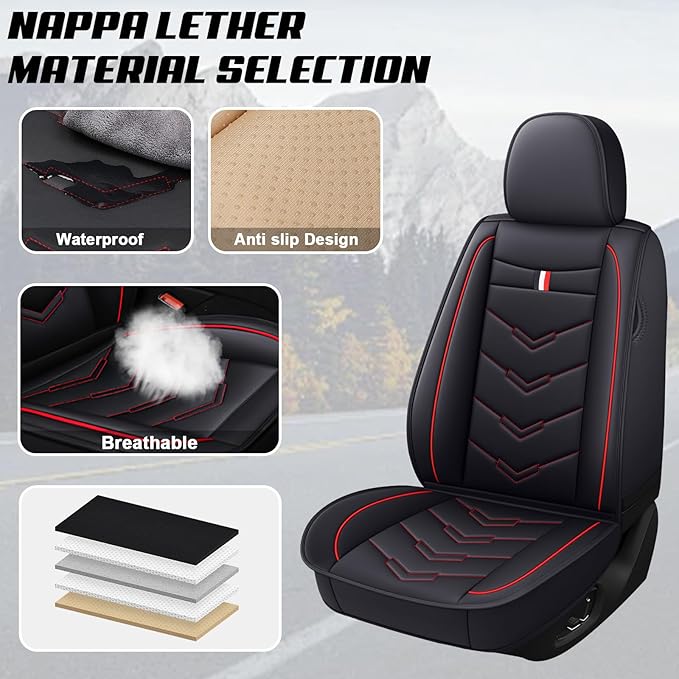 MVRVMV for Ford Edge 2007-2024 Seat Covers, Waterproof Leather Seat Cover (2 Seat Standard,Black-Red)