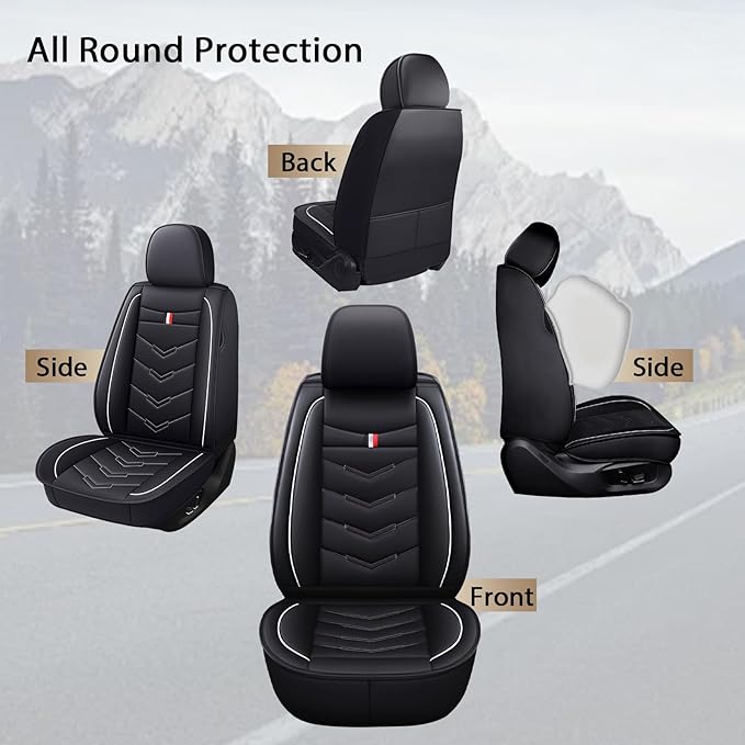 MVRVMV 2-Seat Car Seat Covers for Ford Explorer 2012-2026, Waterproof Non-Slip Wear-Resistant Leather Seat Cover (2 Seat Standard, Black-White)
