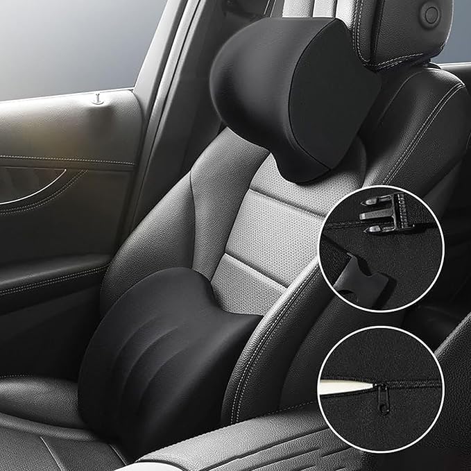 Car Headrest & Lumbar Support Cushion for Honda CRV 2023 2024 2025, Ergonomic Car Seat Headrest Memory Foam Neck and Back Pillow Kit Breathable Removable for Driving Fatigue Relief,Dpink