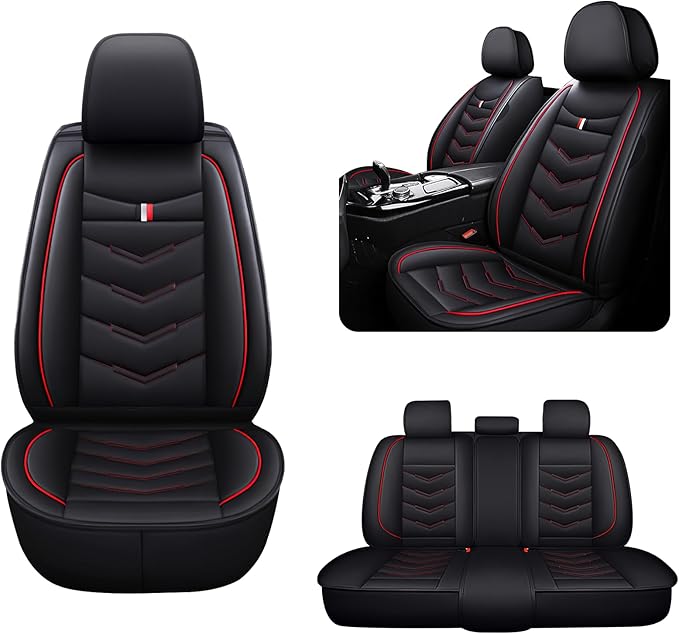 MVRVMV for Ford Bronco 2021-2026 Seat Covers, Waterproof Leather Seat Cover (5 Seat Standard,Black-Red)