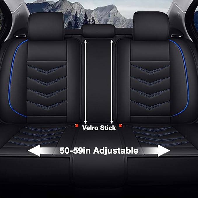 MVRVMV Seat Covers for Ford Mustang 2006-2026, Waterproof Leather Auto Seat Cover (5 Seat Standard,Black-Blue)