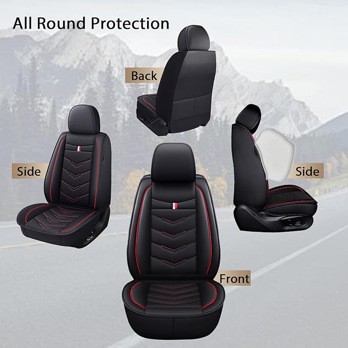MVRVMV 5-Seat Car Seat Covers for Ford Explorer 2012-2026, Waterproof Non-Slip Wear-Resistant Leather Seat Cover (5 Seat Standard, Black-Red)