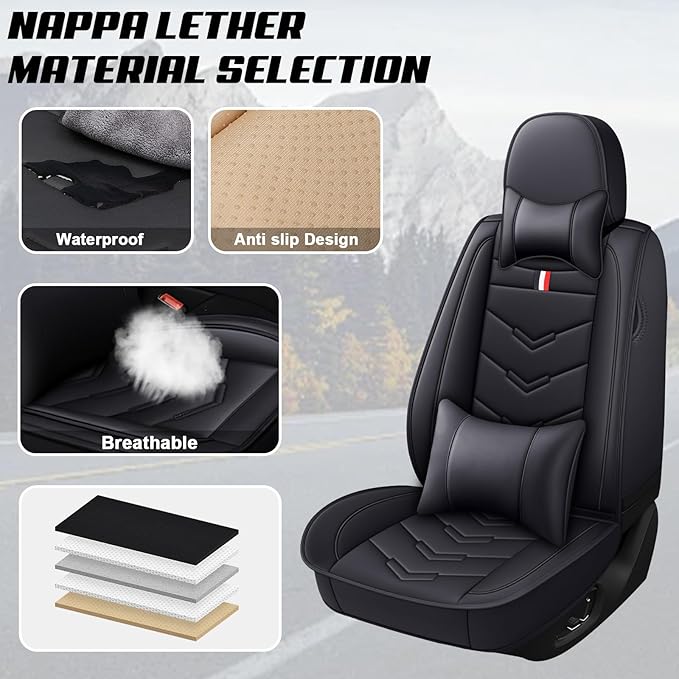 MVRVMV Luxury Car Seat Covers for Honda Pilot 2010-2026, Nappa Leather Auto Seat Cover with 2 Neck Pillows and 2 Lumbar Supports (2 Seat Luxury, Black)