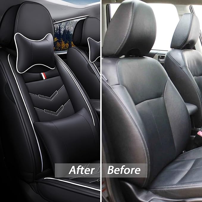 MVRVMV Luxury Car Seat Covers for Honda Pilot 2010-2026, Nappa Leather Auto Seat Cover with 2 Neck Pillows and 2 Lumbar Supports (2 Seat Luxury, Black-White)