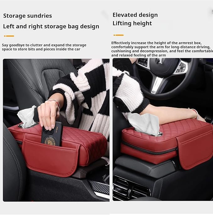 Car Armrest Pads for Hyundai Santa Fe Sport 2013 2014 2015 2016 2017 2018,Leather Center Console Covers Waterproof Anti-Slip Scratch Comfortable Automobile Protective Accessories,Black