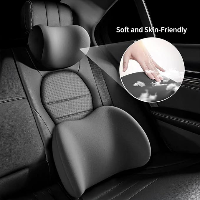 Car Headrest & Lumbar Support Cushion for Citroen DS3 C5 C3 C2 C4 C6, Ergonomic Automotive Seat Neck Pillow Lumbar Backrest Pad Neck Back Pain Relief Detachable Washable,Black