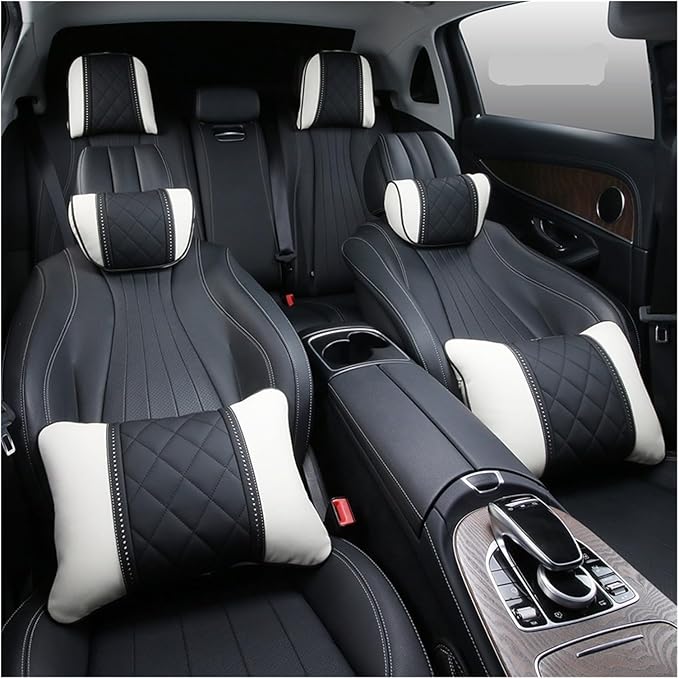 Luxury NAPPA Headrest Compatible For Mercedes Maybach S-Class Leather Lumbar Pillows Car Neck Travel Seat Cushion Support Car Accessories(Black Maybac)