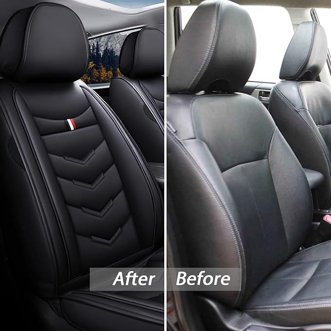 MVRVMV 2-Seat Car Seat Covers for Honda Pilot 2010-2026, Waterproof Non-Slip Wear-Resistant Leather Seat Cover (2 Seat Standard, Black)
