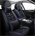 MVRVMV Seat Covers for Ford F-350 2010-2026, Waterproof Leather Auto Seat Cover with 2* Neck Pillow and 2* Lumbar Support (2 Seat Luxury,Black-Blue)