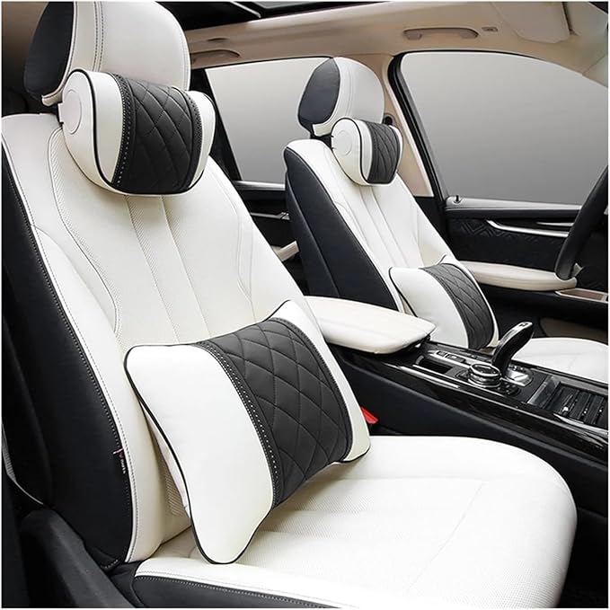 Luxury NAPPA Headrest Compatible For Mercedes Maybach S-Class Leather Lumbar Pillows Car Neck Travel Seat Cushion Support Car Accessories(Beige Maybac)