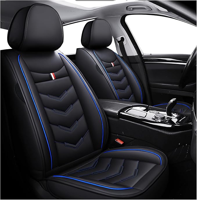 MVRVMV Seat Covers for Ford Expedition 2007-2026, Waterproof Leather Auto Seat Cover (2 Seat Standard,Black-Blue)