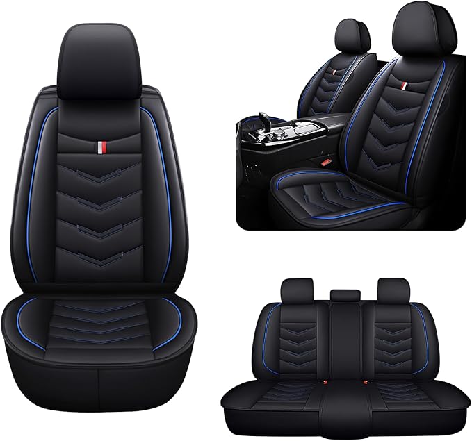 MVRVMV Seat Covers for Ford Explorer 2007-2026, Waterproof Leather Auto Seat Cover (5 Seat Standard,Black-Blue)