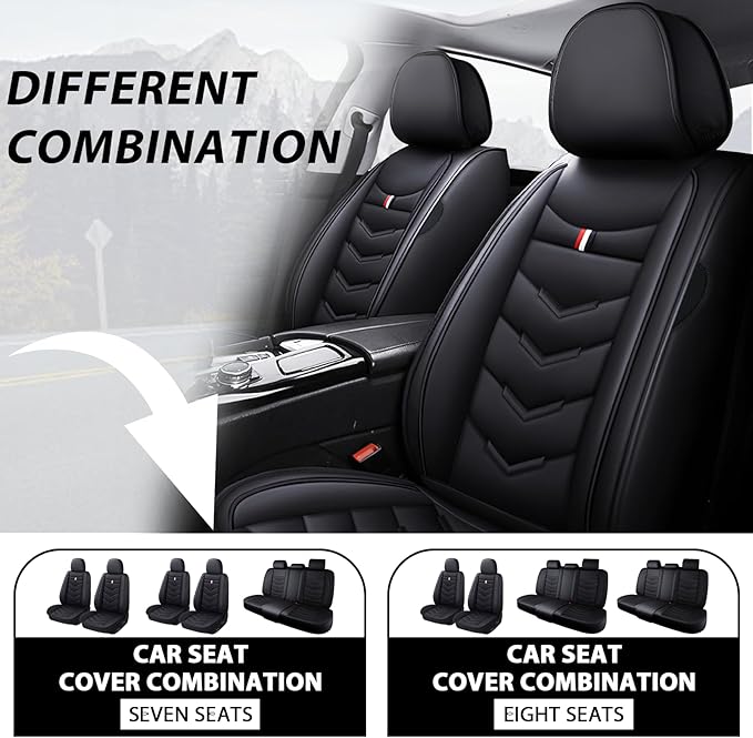 MVRVMV 3 Row 7 Seater Seat Covers for Ford Explorer 2012-2026, Airbag Compatible Front and Rear Split Bench Leather Auto Seat Protectors (7 Seat Standard, Black