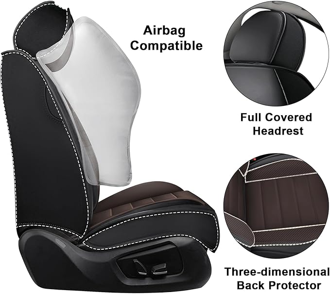 AREKA 2 Seat Covers for Honda Civic 2002-2026 Breathable Car Seat Covers,Anti-Slip Waterproof Car Seat Protectors with Airbag,Automotive Vehicle Cushion with Storage Pockets (Standard,Brown)