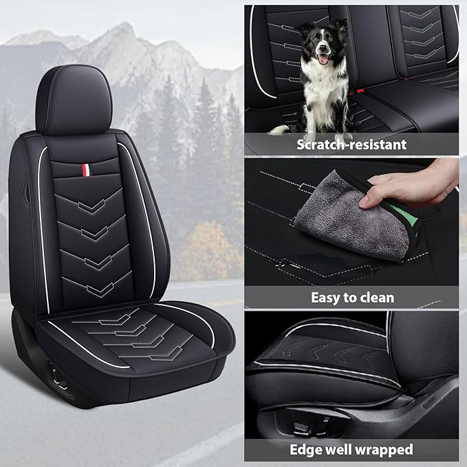 MVRVMV 2-Seat Car Seat Covers for Honda Pilot 2010-2026, Waterproof Non-Slip Wear-Resistant Leather Seat Cover (2 Seat Standard, Black-White)