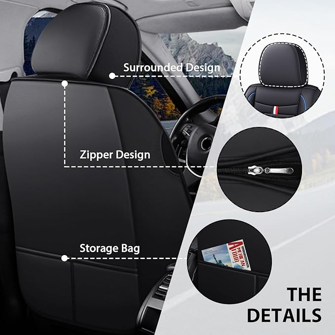 MVRVMV Seat Covers for Ford F-250 2010-2026, Waterproof Leather Auto Seat Cover (5 Seat Standard,Black-Blue)