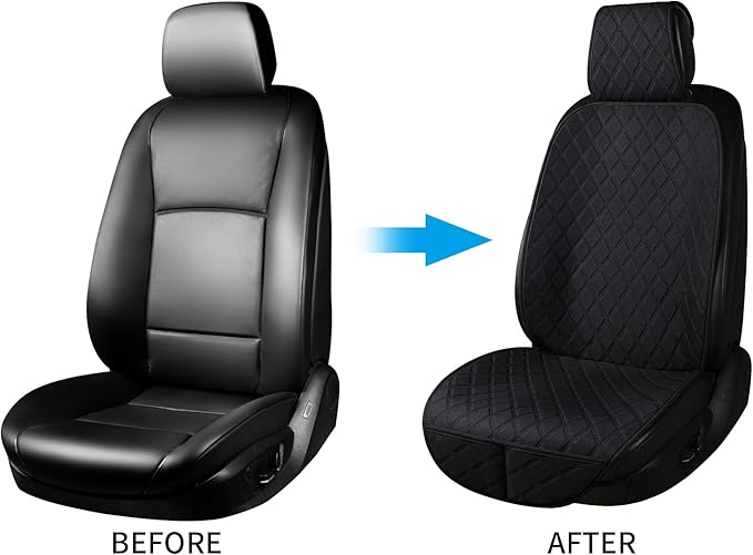 BaoLL 2PCS Linen Front Seat Covers for Cars Sideless Seat Covers Breathable Cloth Fabric Car Seat Protector Universal Fit Most Automotive, SUV, Trucks, Van(Black)