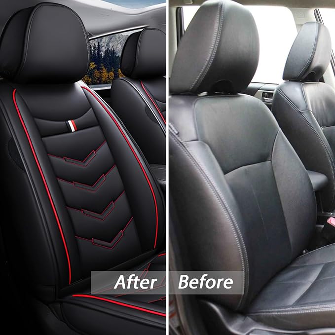 MVRVMV 3 Row 7 Seater Seat Covers for Ford Explorer 2012-2026, Airbag Compatible Front and Rear Split Bench Leather Auto Seat Protectors (7 Seat Standard, Black-Red