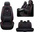 MVRVMV for Ford Explorer 2007-2026 Seat Covers, Waterproof Leather Seat Cover with 2* Neck Pillow and 2* Lumbar Support (5 Seat Luxury,Black-Red)