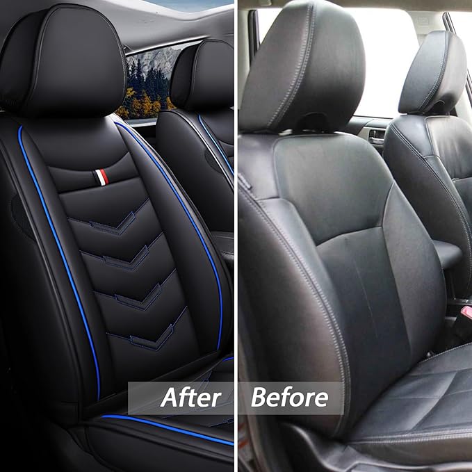 MVRVMV Seat Covers for Ford Maverick 2022-2026, Waterproof Leather Auto Seat Cover (5 Seat Standard,Black-Blue)