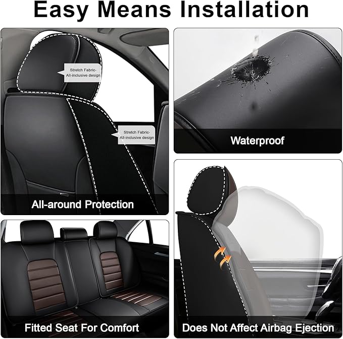 AREKA 2 Seat Covers for Honda Civic 2002-2026 Breathable Car Seat Covers,Anti-Slip Waterproof Car Seat Protectors with Airbag,Automotive Vehicle Cushion with Storage Pockets (Standard,Brown)