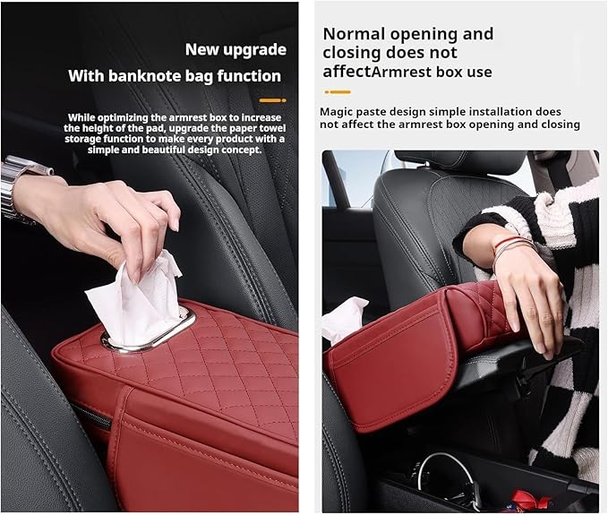 Car Armrest Pads for Hyundai Santa Fe Sport 2013 2014 2015 2016 2017 2018,Leather Center Console Covers Waterproof Anti-Slip Scratch Comfortable Automobile Protective Accessories,Black
