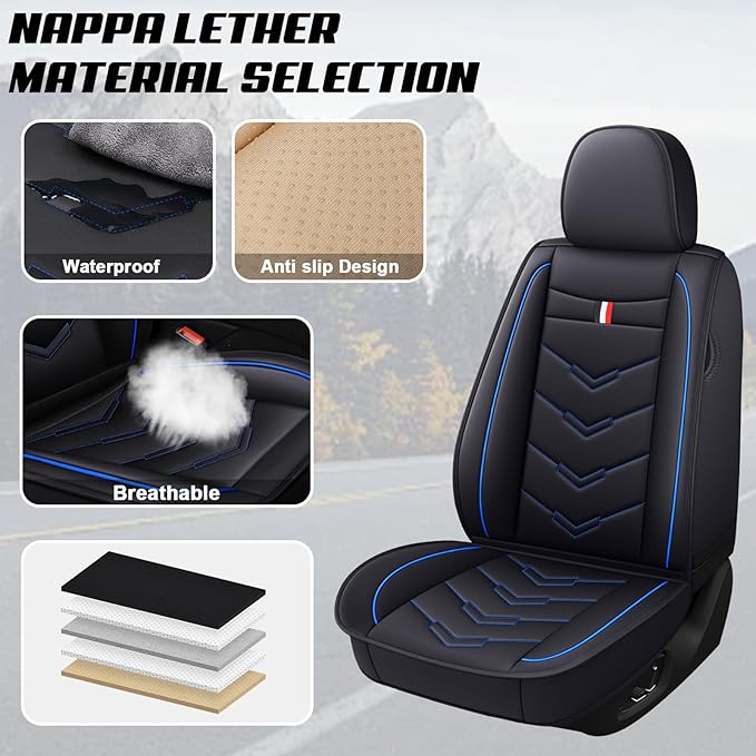 MVRVMV Seat Covers for Ford F-250 2010-2026, Waterproof Leather Auto Seat Cover (2 Seat Standard,Black-Blue)