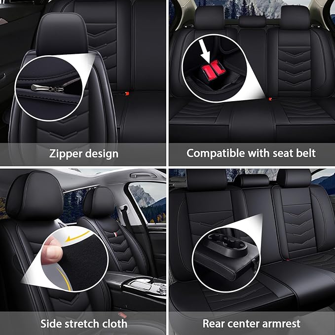 MVRVMV 8 Seat Covers for Honda Pilot 2010-2026, Waterproof Anti-Slip Car Seat Cover Compatible with Airbags (8 Seat Standard, Black)