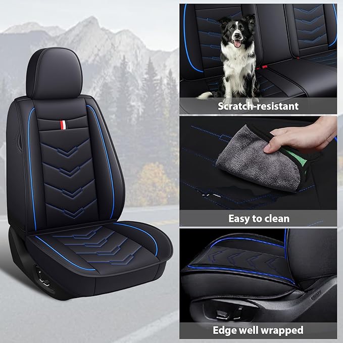 MVRVMV Seat Covers for Ford Maverick 2022-2026, Waterproof Leather Auto Seat Cover (2 Seat Standard,Black-Blue)