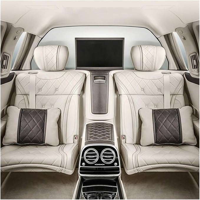 Luxury NAPPA Headrest Compatible For Mercedes Maybach S-Class Leather Lumbar Pillows Car Neck Travel Seat Cushion Support Car Accessories(Beige red Maybac)