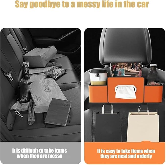 Geshus Backseat Organizers Hanging Storage, Car Seat Back Organizer With Tissue Holder, For Hold Phone,Drinks,Handbag,Compatible With Most Vehicles (Beige)
