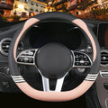 14 inch Cute D Shaped Steering Wheel Cover for Women Men Faux Leather and Carbon Fiber,Black and Pink