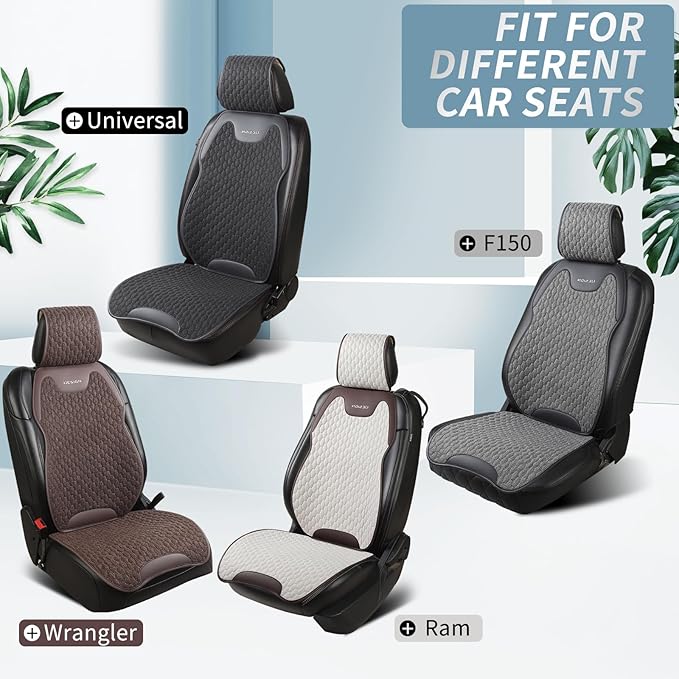 Gripure Breathable Linen Car Seat Cover Protector for Front Seats – Durable, Non-Slip, Airbag Compatible, Universal Fit for Sedans, SUVs, Pickups (2pcs, Black)