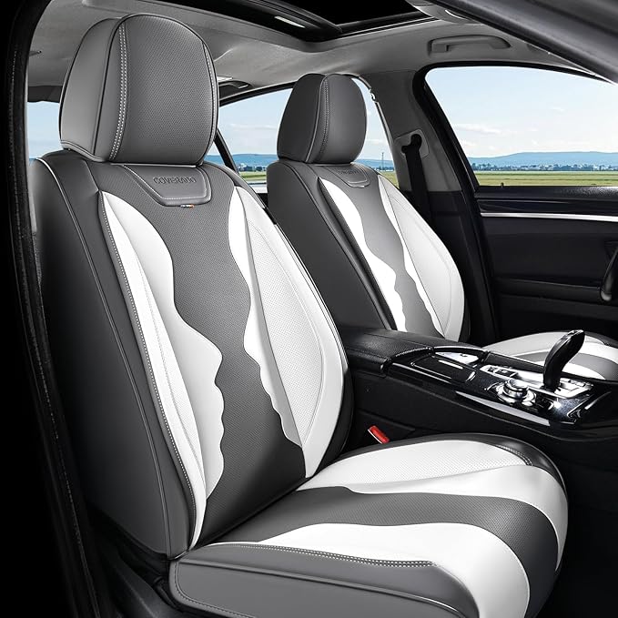 Coverado Car Seat Covers, Front Covers for Cars, Car Seat Cover Front Seats, Automotive Seat Cover, Waterproof, Leather Car Seat Cushion, Universal Interior Covers Seat Protectors for Most Cars