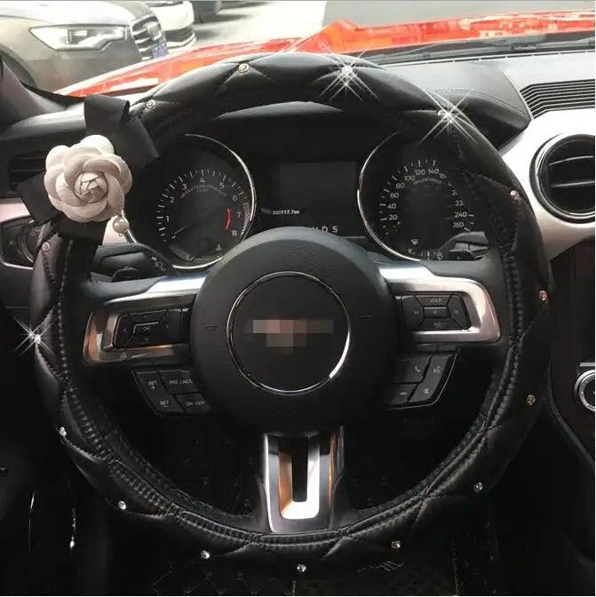 Crystal Rhinestone Leather Steering Wheel Cover