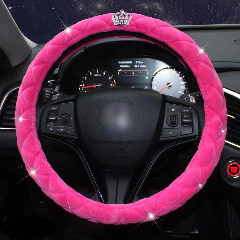 Diamond Crown Plush Winter Fur Steering Wheel Cover