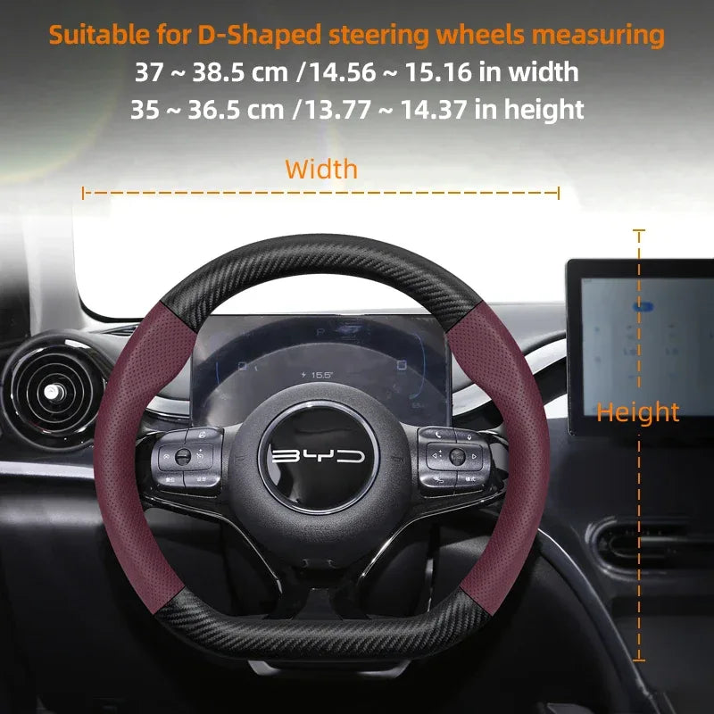 BYD Breathable Leather & Carbon Fiber Steering Wheel Cover